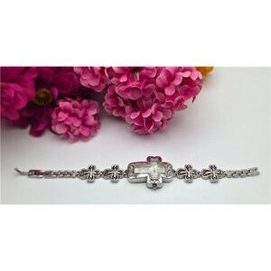 Buckley London Cross Watch Silver Tone Bracelet 30mm New Working Faith Style 8"